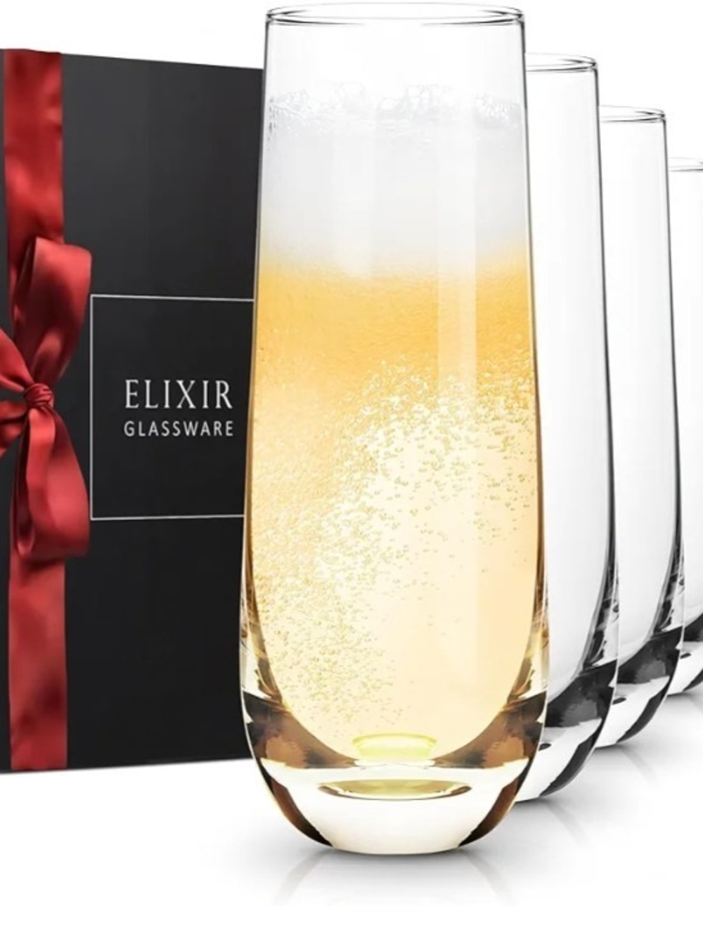 ELIXIR GLASSWARE Stemless Crystal Flutes - 8 oz - Set of 6, Hand Blown - NIB